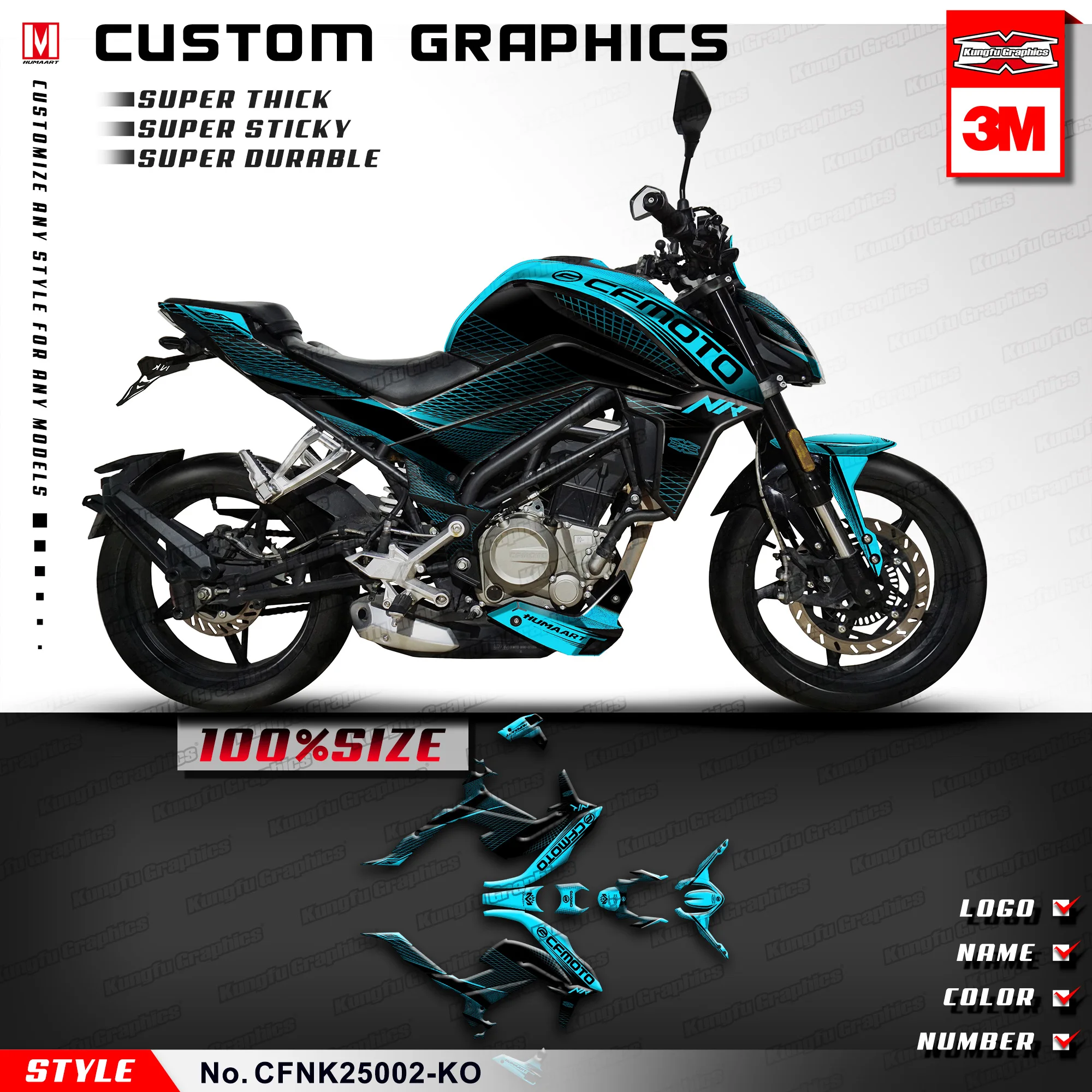 

KUNGFU GRAPHICS Complete Decal Kit Waterproof Stickers Vinyl Decor for CFMOTO 250 NK 250NK NK250, Blue