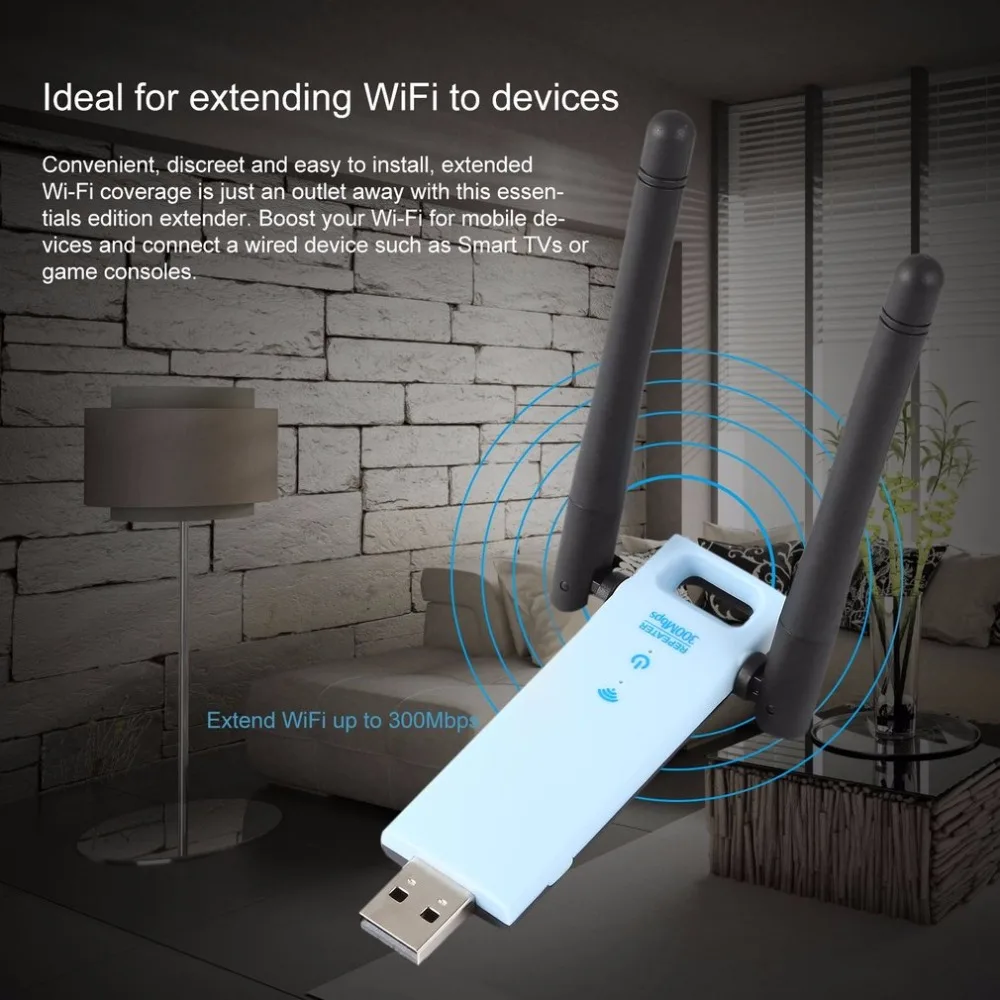 New 300Mbps Mini Portable Wirless USB WiFi Repeater Network WiFi Extender Range Expander Router 802.11 b/g /n with Dual Antennas