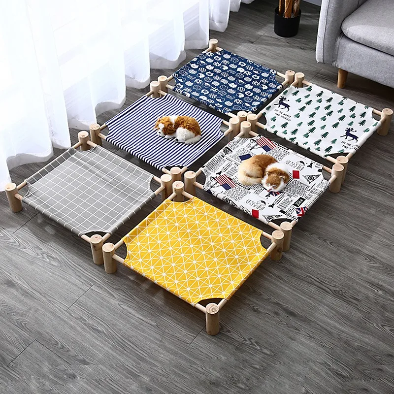 

Elevated Cat Bed Cat Hammocks Bed Wood Canvas Cat Lounge Bed House for Small Rabbit Cats Dogs Durable Canvas Pet House Supplies