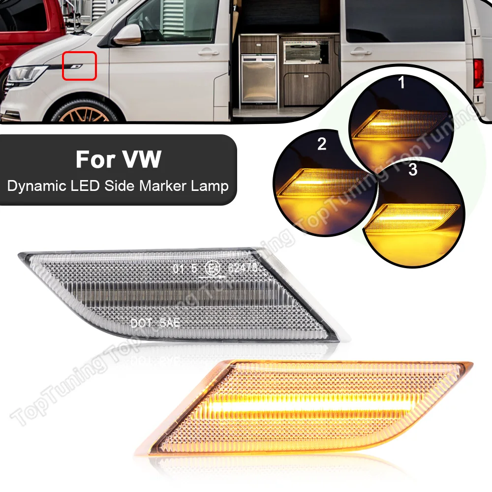 1Pair Amber Sequential Indicator Dynamic LED Side Marker Lamp For VW Transporter T6 2020 2021 Smoke/Clear Turn Signal Light