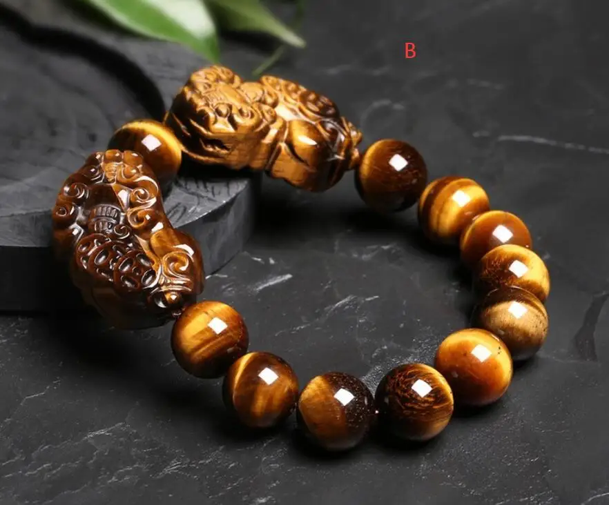 16MM Natural Colorful Tiger Eye Stone Beads pixiu Men Jewelry Bracelet