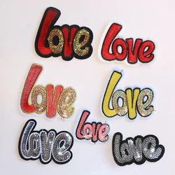 2 Pcs Love Letter Sequin icon Embroidered Iron on Patches for Clothing DIY Stripes Clothes Patchwork Stickers Custom Badges