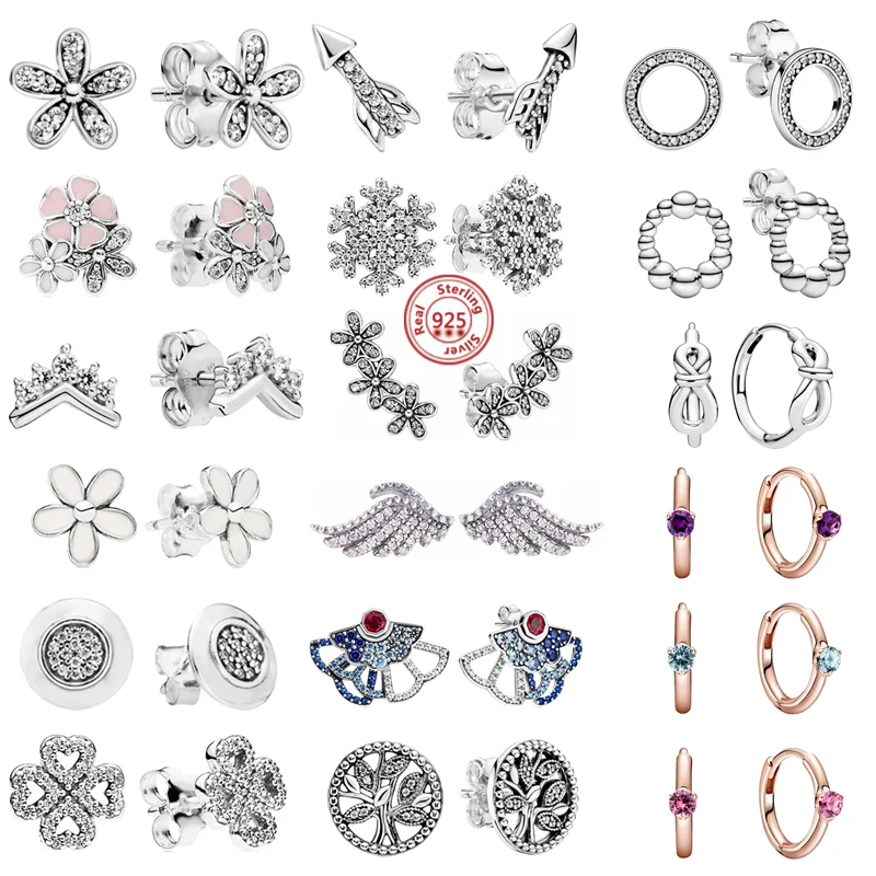 

Shiny Earrings Real 925 Sterling Silver Heart Flowers Zircon Round Hoop Earrings For Women Fashion Silver Earring Jewelry Gift