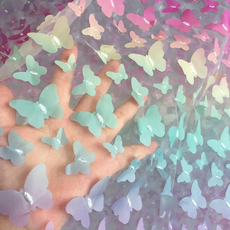 Regenbogenfarbener Schmetterlings-3D-Applikations-Spitzenstoff, Farbverlaufsblumen, Kinderkleidung, Heimwerken, mehrfarbiger Spitzenstoff, 25 Farben – Detail 7