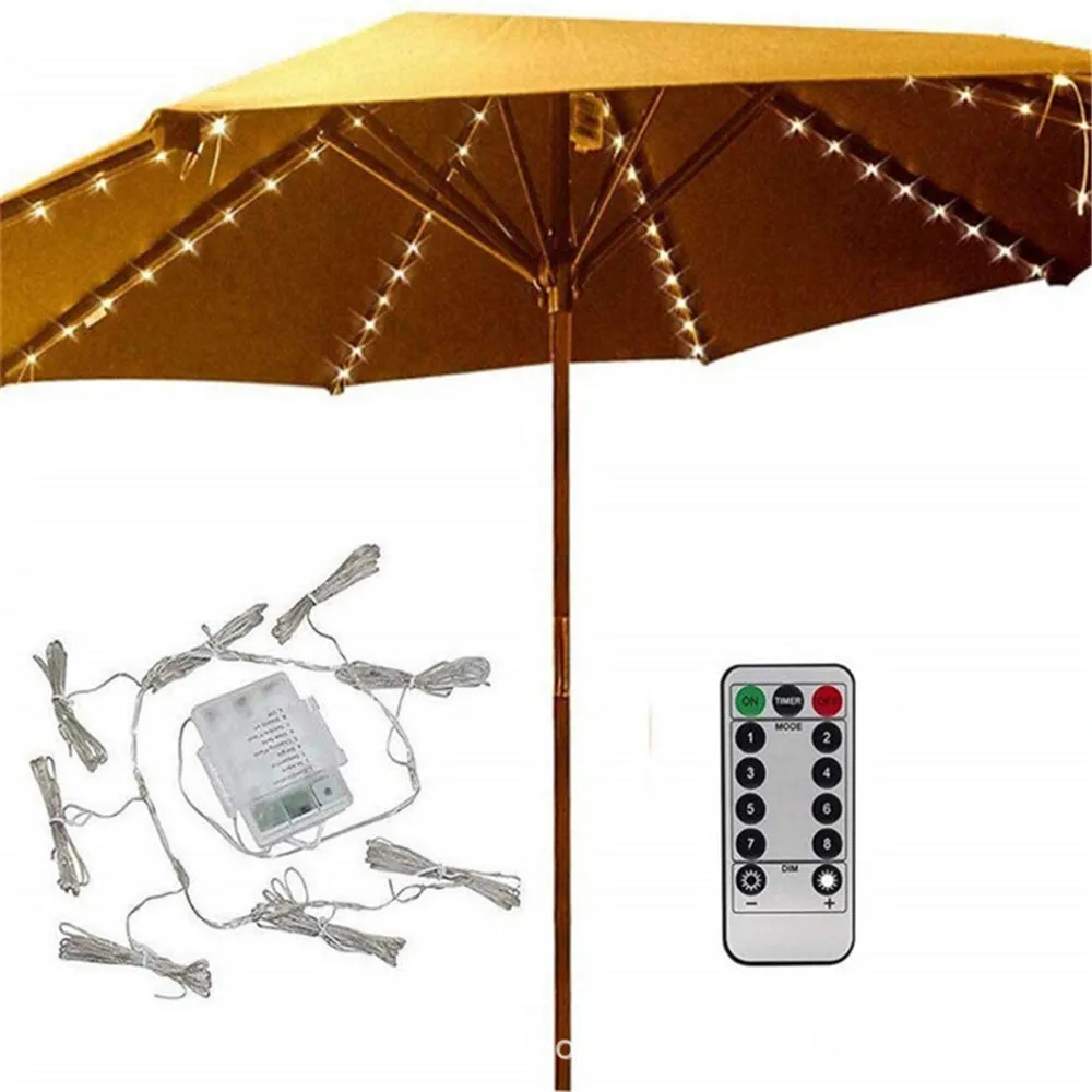 8 Modes 104LED Patio Umbrella Tent LED String Light Battery Operated Waterproof Outdoor Garden Backyard Holidays Party Light