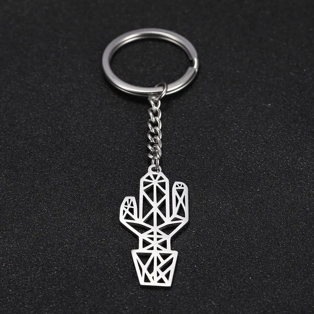 SKYRIM Fashion Hollow Cactus Cacti Plant Keychain Key-ring Stainless Steel Key Ring Holder Pendant For To Bag Gift Women Men