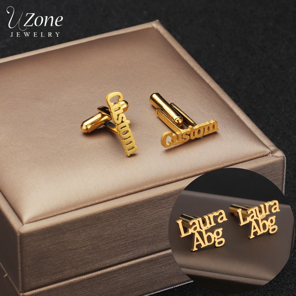 

Uzone Custom Engraved Name Cufflinks Accessories Letter Cufflink Logo Buttons Gold Color Jewelry for Mens Wedding Gifts