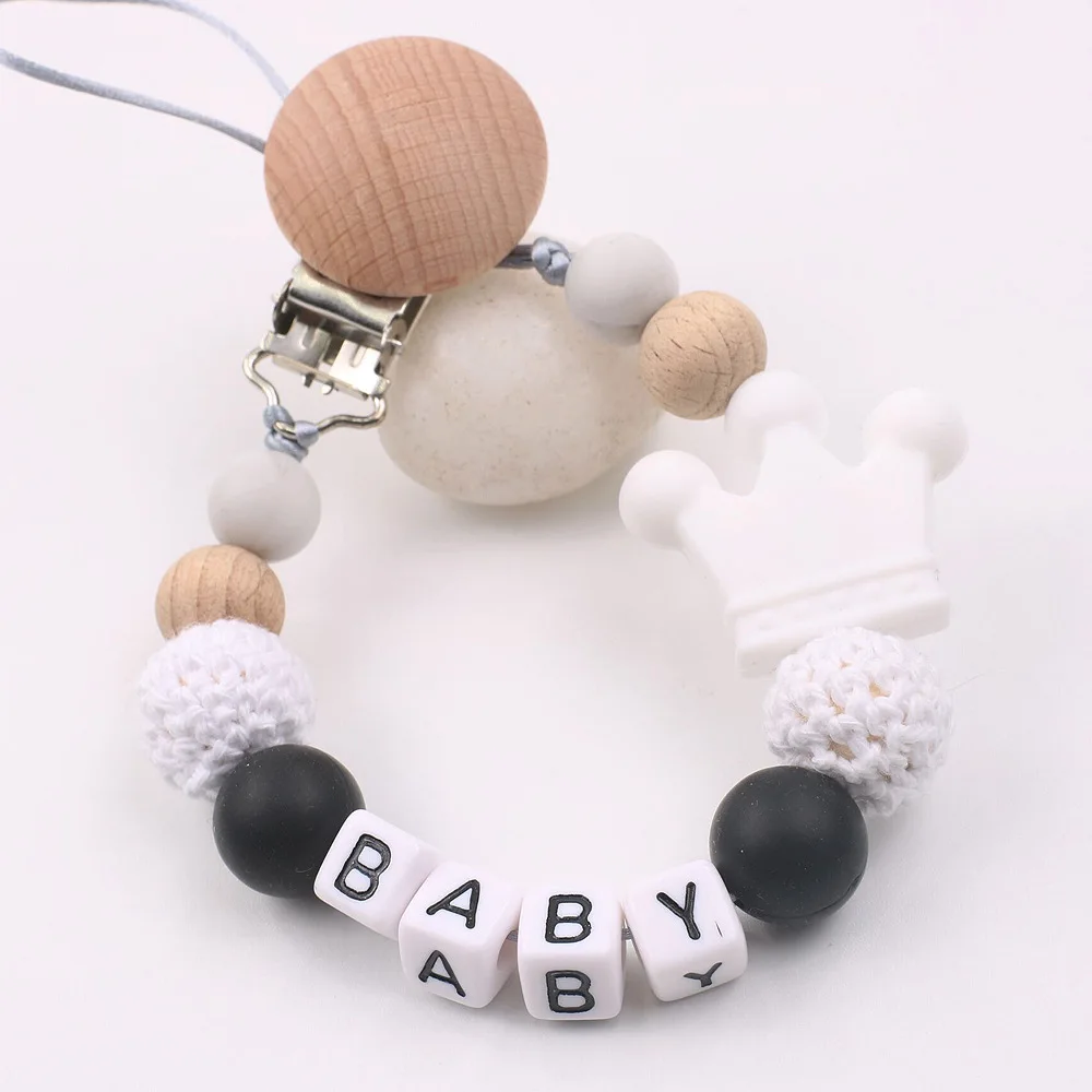 1pc New Fashion Silicone Crown Pacifier Chains Baby Teether Teething Chain Handmade Beech Pacifier Clips Holder Chain Hot Sell