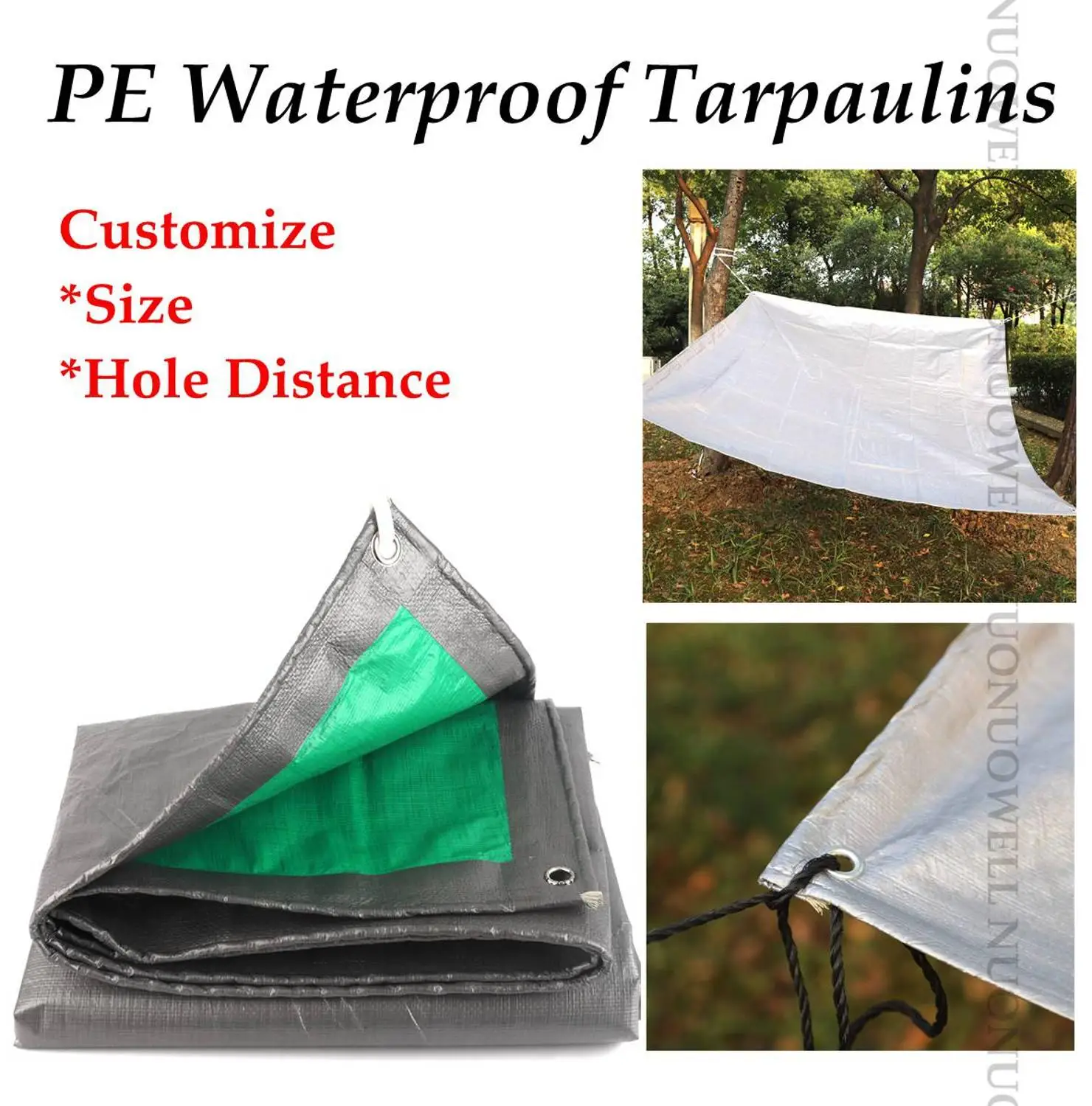 Customize Size 0.32mm PE Rainproof Tarpaulin Cover Sunshade Tarp Waterproof  Double Side Lightweight Tarp UV-Proof Sliver Layer