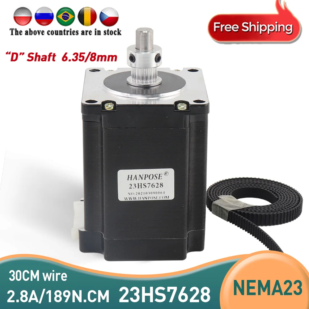 Nema23 Stepper Motor 23HS7628 4-Lead 270oz-in  2.8A 189N.CM 2GT-20 Synchronous wheel CNC Router Engraving Machine