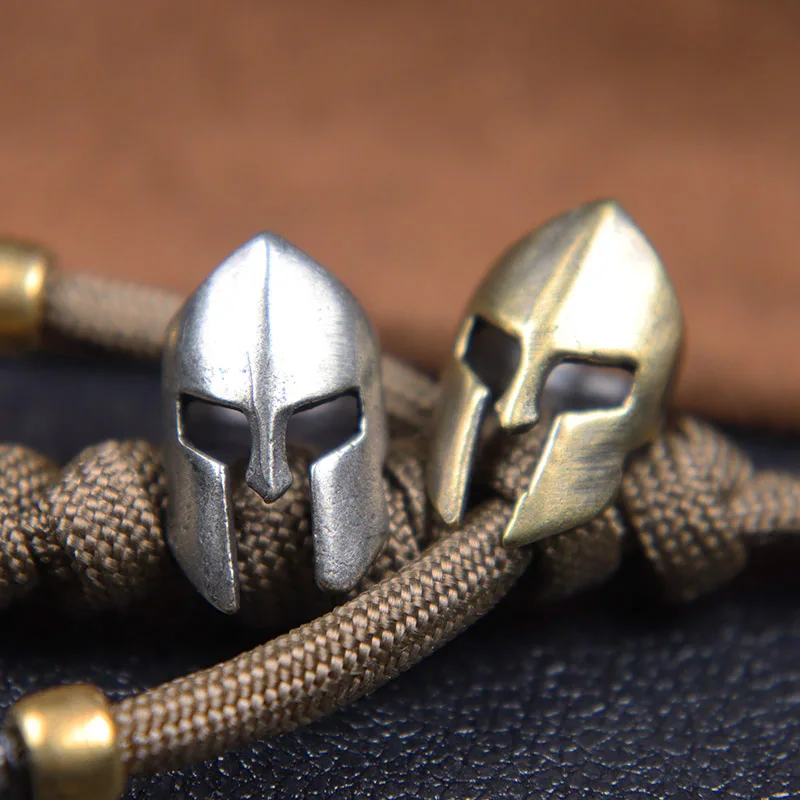 Retro Brass Spartan Warrior Helmet Knife Beads Lanyard Hangings Jewelry DIY Paracord EDC Outdoor Carabiner Pendants Accessories