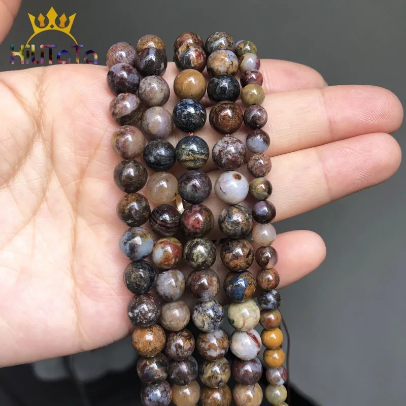 Natural Stone Beads Smooth Round Pietersite Loose Beads For Jewelry Making DIY Bracelet Ear Studs Accessories 7.5\'\' 6/8/10/12mm