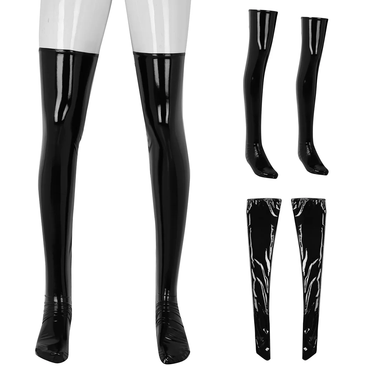 

Fashion Mens Anti-skid Soft Wetlook Patent Leather Thigh High Footed Stockings Clubwear Costume Cosplay Accessory Roleplay Socks