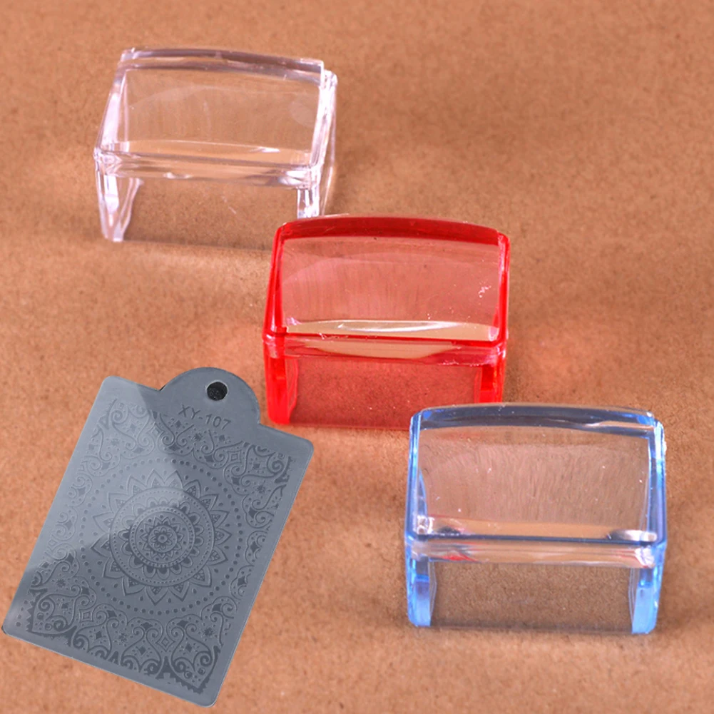 Polish Transfer Template Kits with Cap for Nail Art Stamping Plate Mirror Nail Stamper Set Clear Silicone Head Manicure Scraper