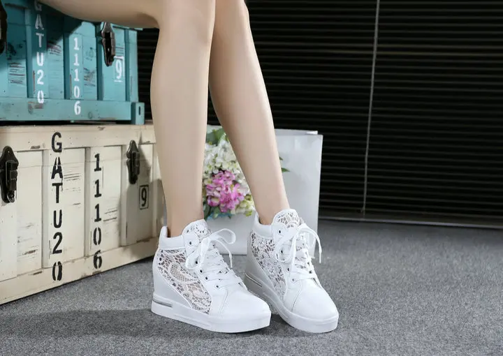 Children Shoes girls Sneakers Breathable Mesh Sneakers Flats Lace Loafers Thick Heels Platform Wedges Casual Comfort Creepers