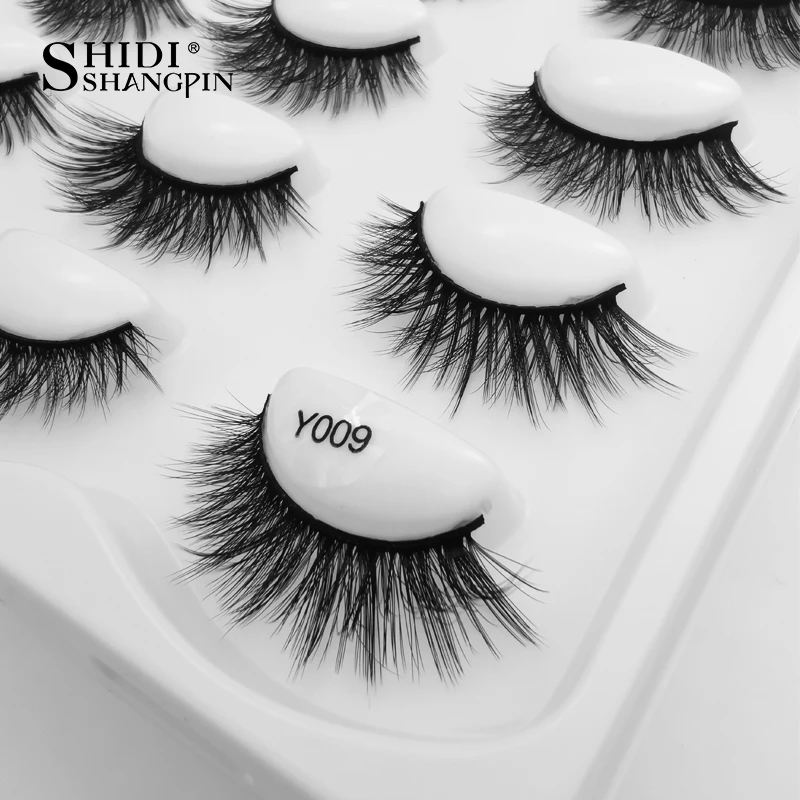 SHIDISHANGPIN − Faux-cils en vison 3D, 5 à 10 paires, doux, spectaculaires, extensions, look naturel, longs, maquillage des yeux