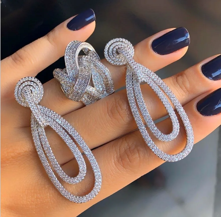 

Luxury Trendy Link Chain Long Drop Earrings Full Cubic Zircon Earrings For Women Drop Earrings Brincos for Women Wedding E6209