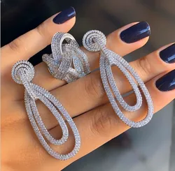 Luxury Trendy Link Chain Long Drop Earrings Full Cubic Zircon Earrings For Women Drop Earrings Brincos for Women Wedding E6209