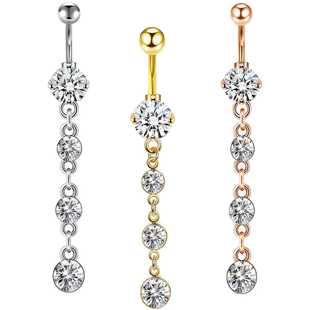 Dangle Belly Button Rings for Women 14G Stainless Steel CZ Navel Rings Belly Rings Belly Piercingewelry