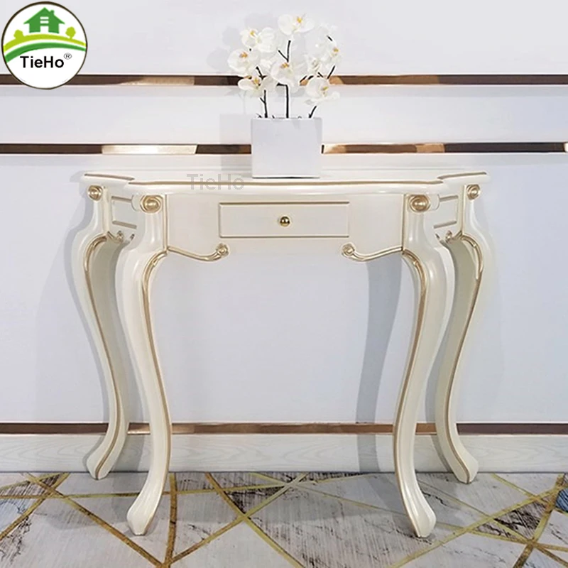 

TieHo European Luxury Hall Entrance Storage Cabinet Side Table Solid Wood Carved Porch Cabinet Console Table Home Decor Cabinet