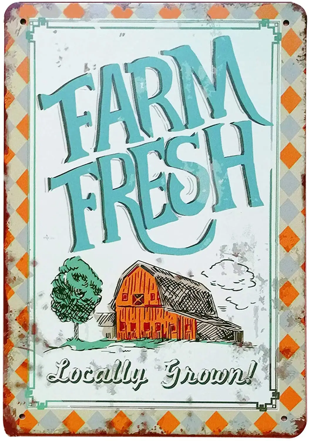 TISOSO Farm Fresh Locally Grown! Retro Vintage Metal Tin Sign Country Home Bar Wall Decor Art Poster 12X8 Inches