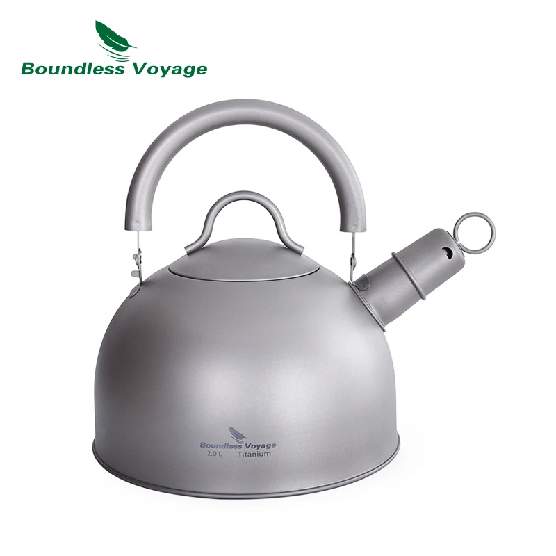 Boundless Voyage Outdoor Ultralight  Big Capacity Pot with Warning Buzzer 2L Titanium Kettle for Boiling Water Coffee Tea