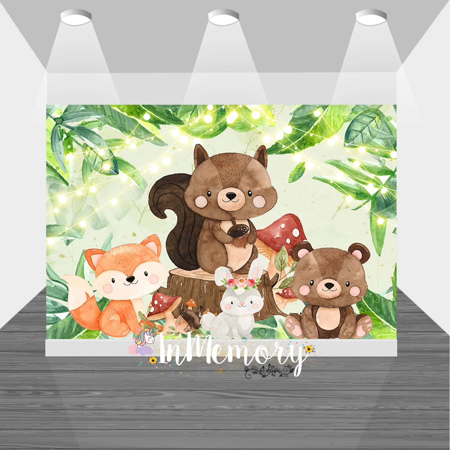 

Wild one Woodland Party Photography Background Animal fox Elephant Green Leaves Boy 1st Birthday Backdrop for Photo Studio