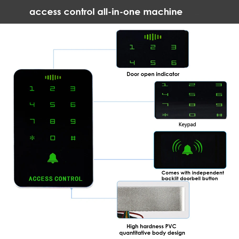 Access Control Keypad 125Khz/13.56Mhz RFID Card Gate Lock Card Reader Smart Door Access Controller System Capacity 1000 Users