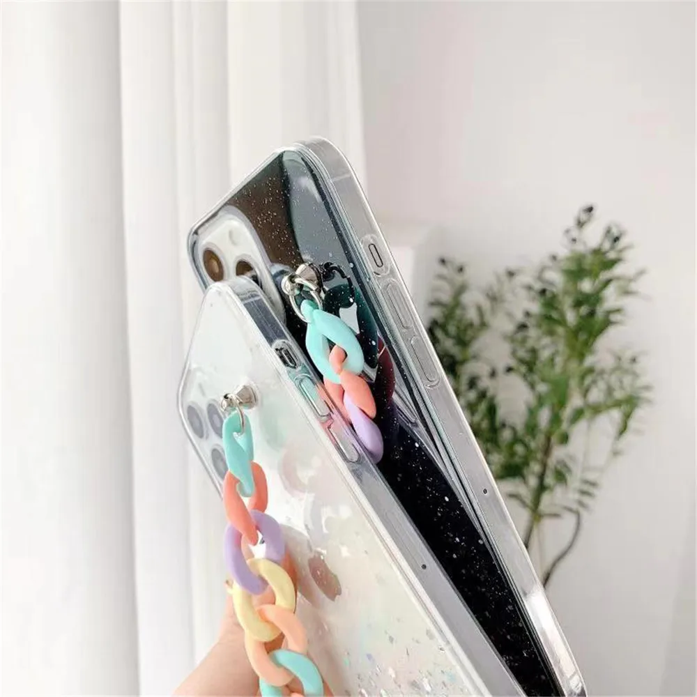 Glitter Korean Style Bracelet Case For Xiaomi Redmi Note 10 9 9S 8T 8 7 6 Pro 7A 8A 9A 9C Wristband Chain Soft Epoxy Back Cover