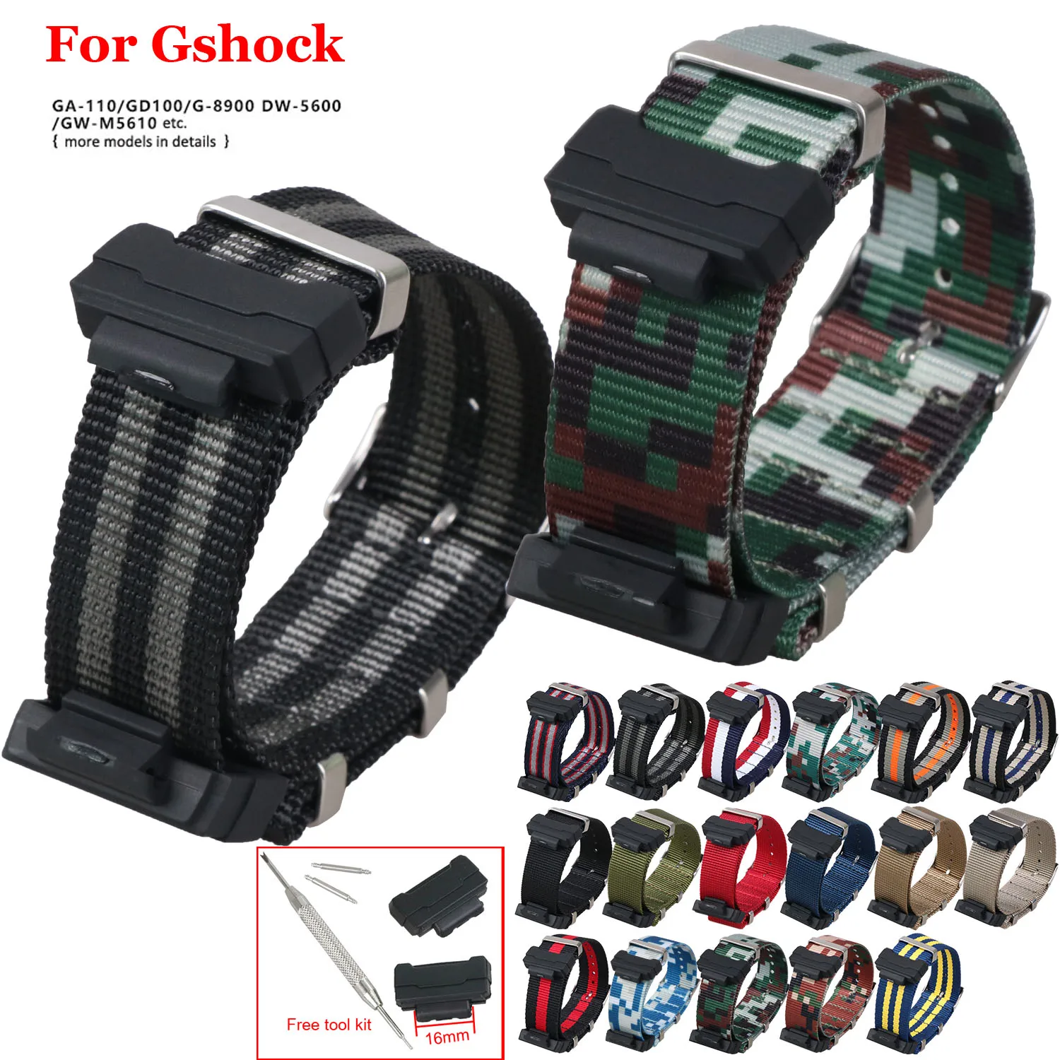 Camo Nylon Watch Strap for G-SHOCK Watch Band Wrist Bracelet for Casio Gshock GA-110 300 DW6900 GD120 G-5600 GW-M5610 GLS8900