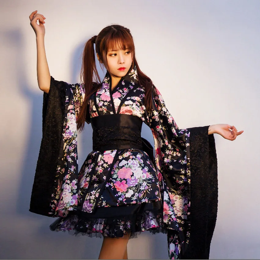 Tiener Meisjes Japanse Lolita Kostuums Kimono Jurk Kleding Bloemen Bloemen Nationale Gothic Jk Pak Halloween Cosplay Vrouw Yukata