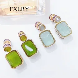 FXLRY High Quality Green Cubic Zirconia Luxury Simple Wedding Luxury Earring For Women Wedding Jewelry