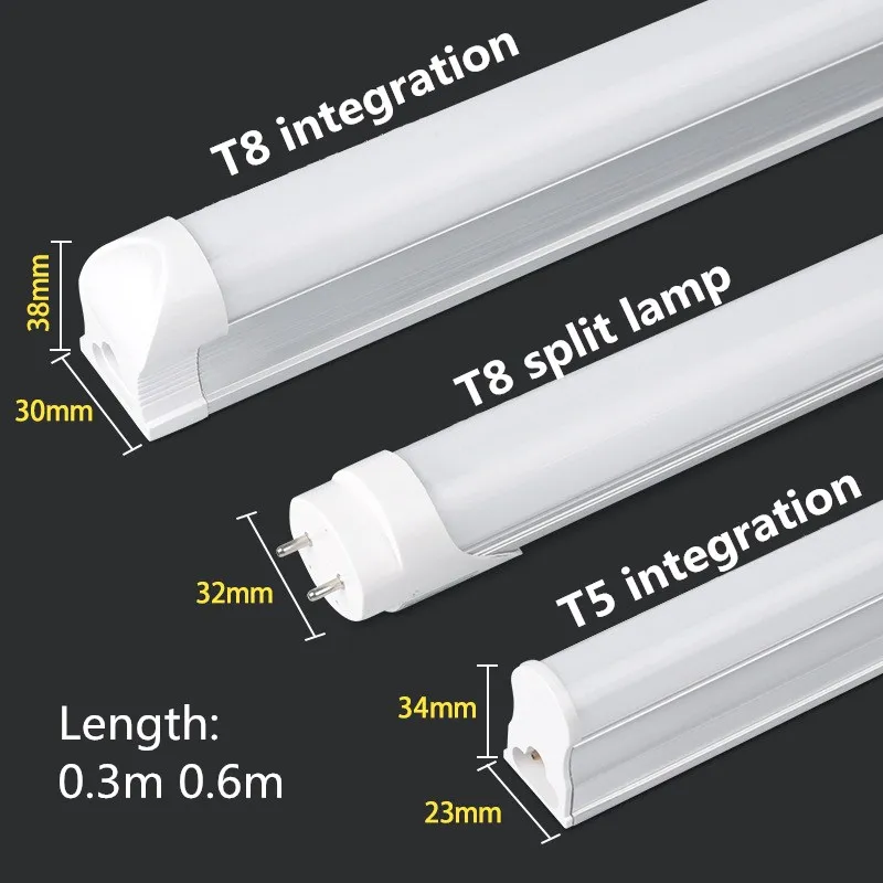 Imagem -05 - Tubo de Luz Led Fluorescente t8 t5 com Integração Lâmpada Led de 2835 Smd 300 mm e 600 mm Branco Quente Frio