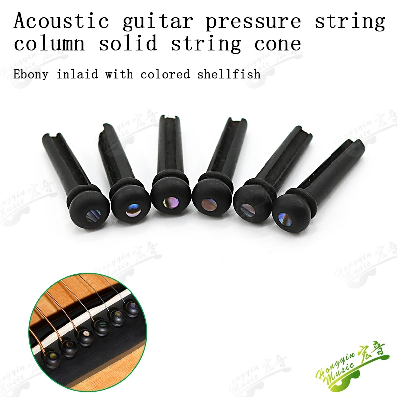 6pcs/set Acoustic Guitar Bridge Pin Black Ebony Shell Guitar Bridge Bone Pins Set With Green Abalone Dot Parts & Accessories