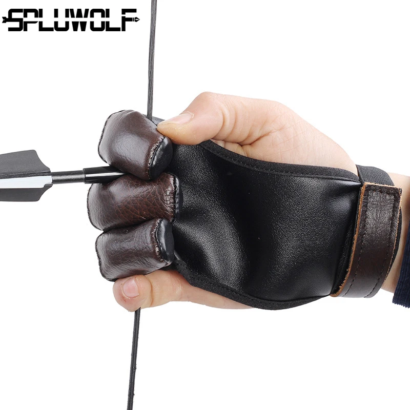 New Cowhide and PU Recurve Compound Bow Archery Hunting Traditional Protective Tool Protector Gloves 3 Fingers Guard