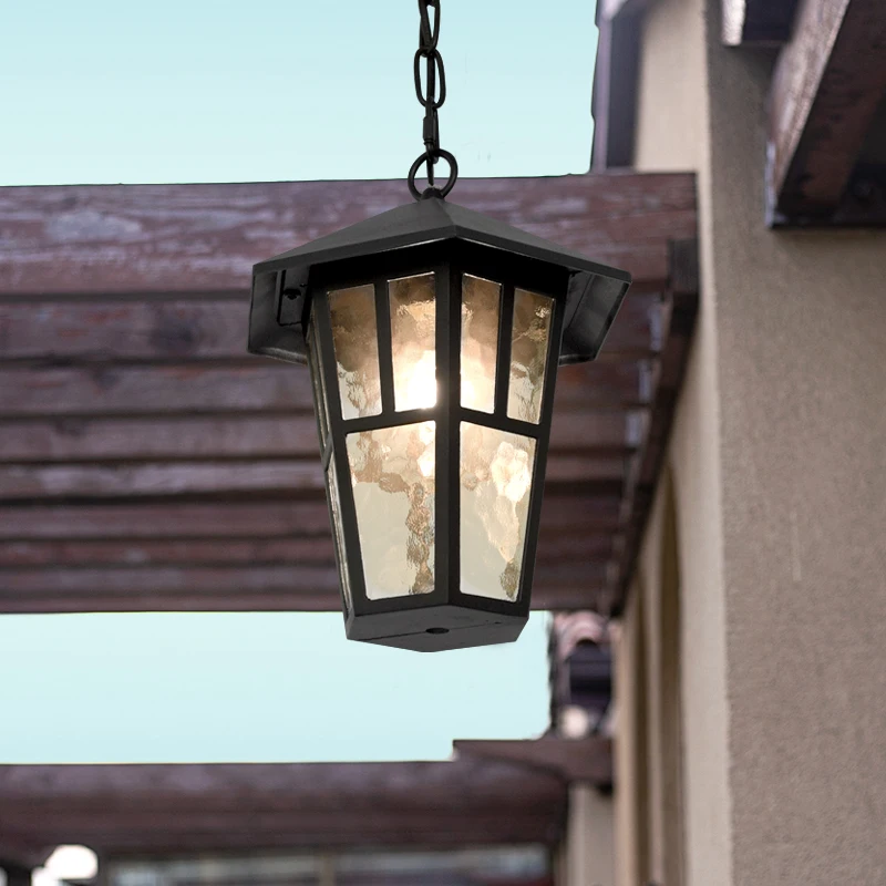 classical Outdoor Waterproof Chandelier black Hexagonal Garden Pendant Lights antique Suspension Luminaire Industrielle