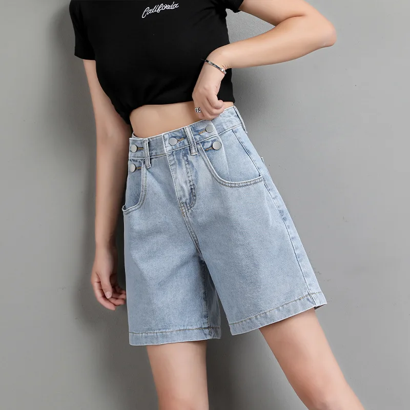 2021 damska letnia nowa wysoka wyszczuplająca talia casual denim shorts