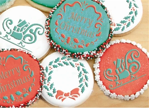 3pcs/set Merry Christmas Wreath Cookies Stencil Coffee Stencils Template DIY Macaron Cake Mold Cake Decorating Tools Bakeware