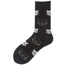 Cute Black and White Smiling Cat Hand-painted Illustration In Tube Socks Couple Cotton Male Stockings Female Ins Tide Japanese