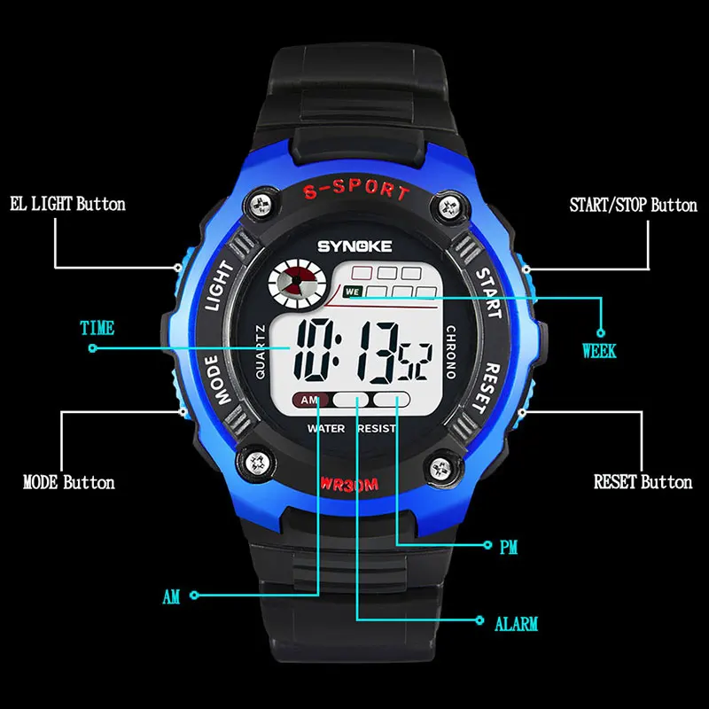 SYNOKE Fashion Electronic Watch Alarm Luminous Multi-Functional Waterproof Sport Boys Girls School Students Watches Dropshipping