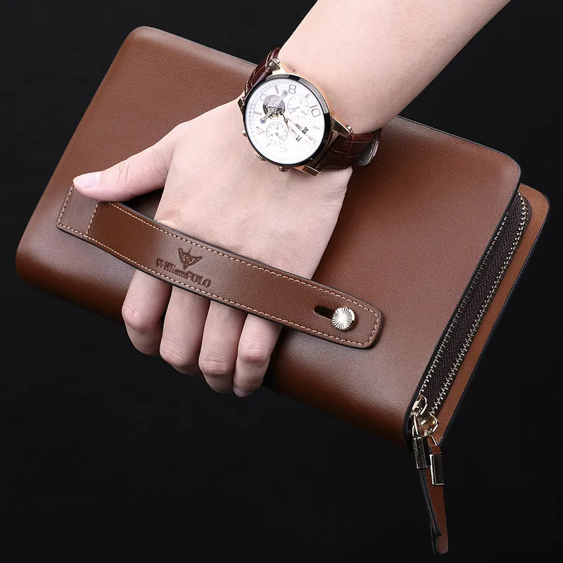 Business Mens Brand Clutch Bags split Leather Phone Credit Card Organizer Large Wallet New Fashion Zipper Hand Bag