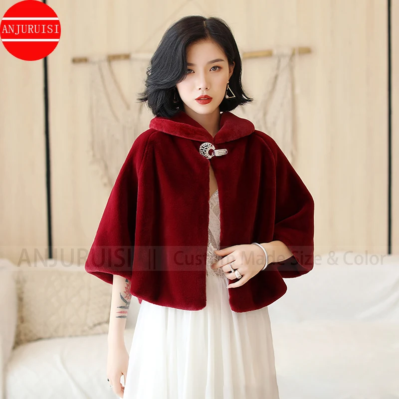 Women Winter Faux Fur Coat Shawl Casual Occasion Bridal Wedding Wrap Jackets Warm Cape Femme Hiver Accessoire Mariage 2022 New