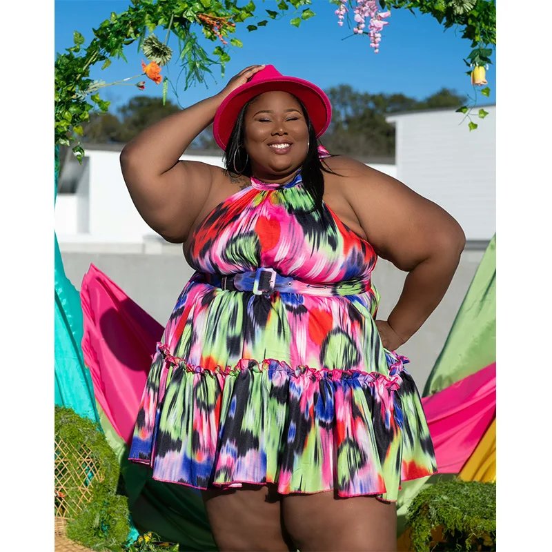 XL-5XL 2022 summer plus size dress women clothing fashion sexy printing halter sleeveless mini dresses Wholesale Dropshipping