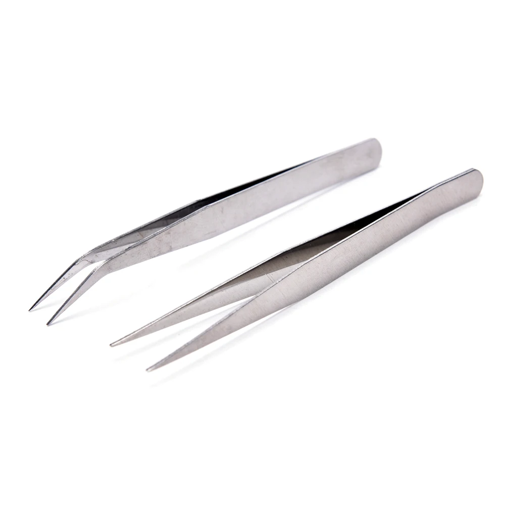 2 Pcs Pinset Nail Art Pinset Lurus & Melengkung Penjepit untuk Ekstensi Bulu Mata Stainless Steel Membuat Alat