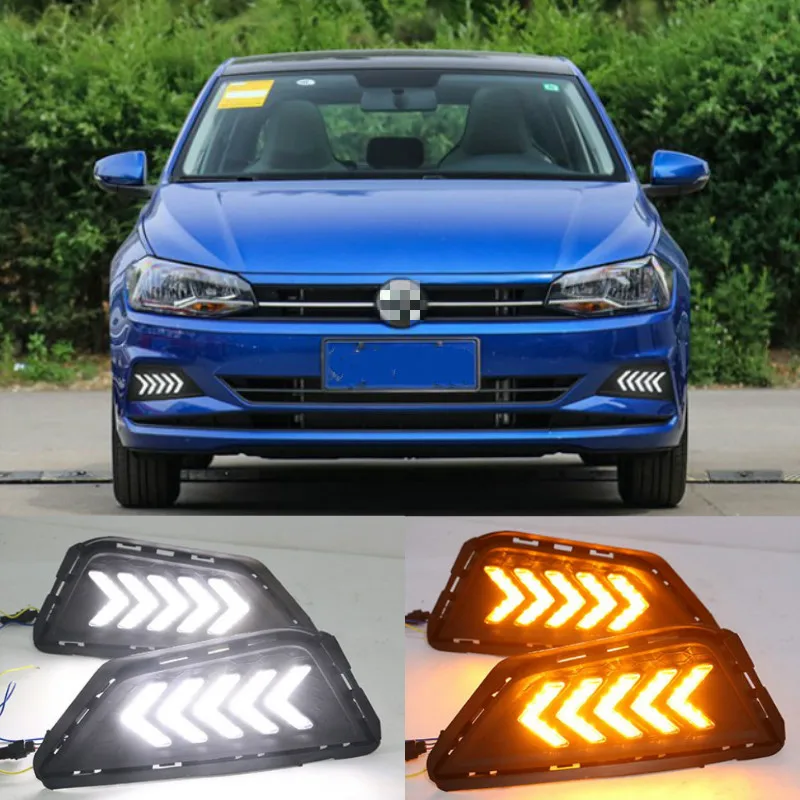 

For Volkswagen vw Polo 2019 LED DRL Daytime Running Lights Fog Lamp Dynamic Yellow Turn Signal Lamp