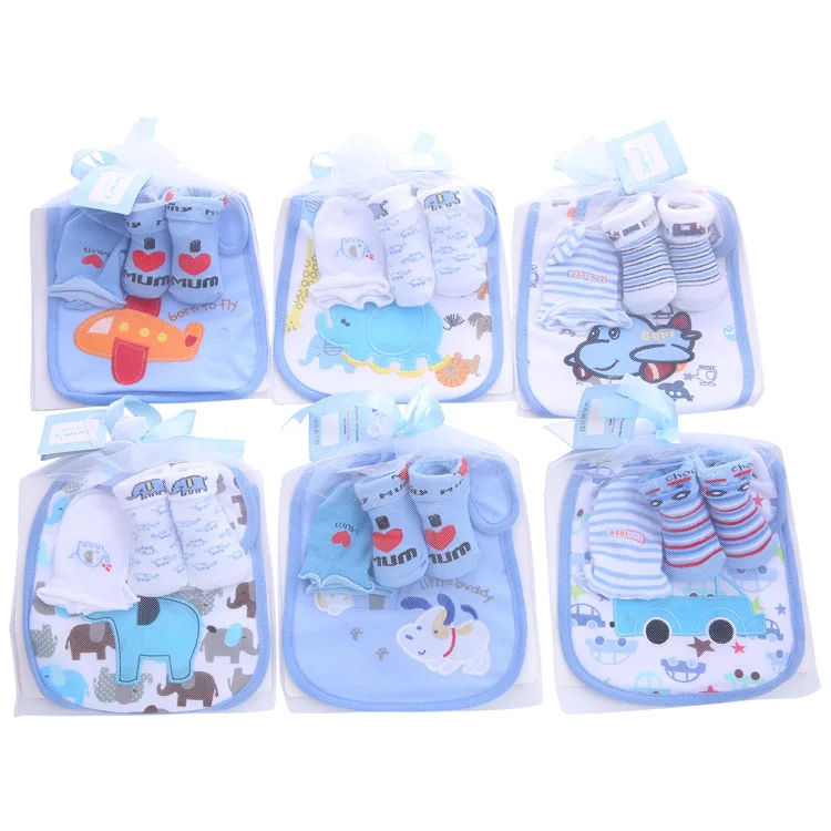 1 Bag Cotton Baby Socks+Glove+bib Short Baby Socks Cartoon Kids Toddlers Autumn Spring Newborn Kawaii Infant Gift Socks