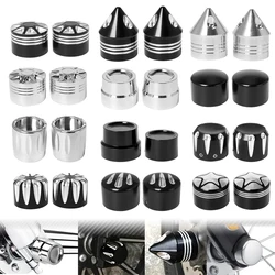 2x Motorcycle Front Axle Nut Covers Caps Aluminum Black/Chrome For Harley Sportster Touring Softail Dyna VRSC Fat Bob Wide Glide