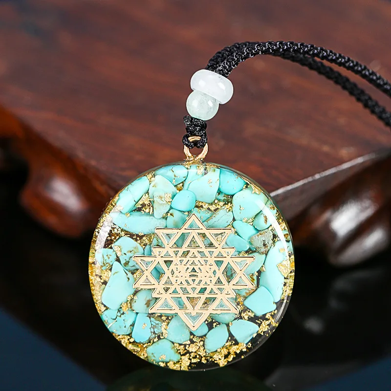 Orgonite Pendant Sri Yantra Healing Crystal Necklace Sacred Sacred Geometry Chakra Necklace Gathering Wealth Meditation Jewelry