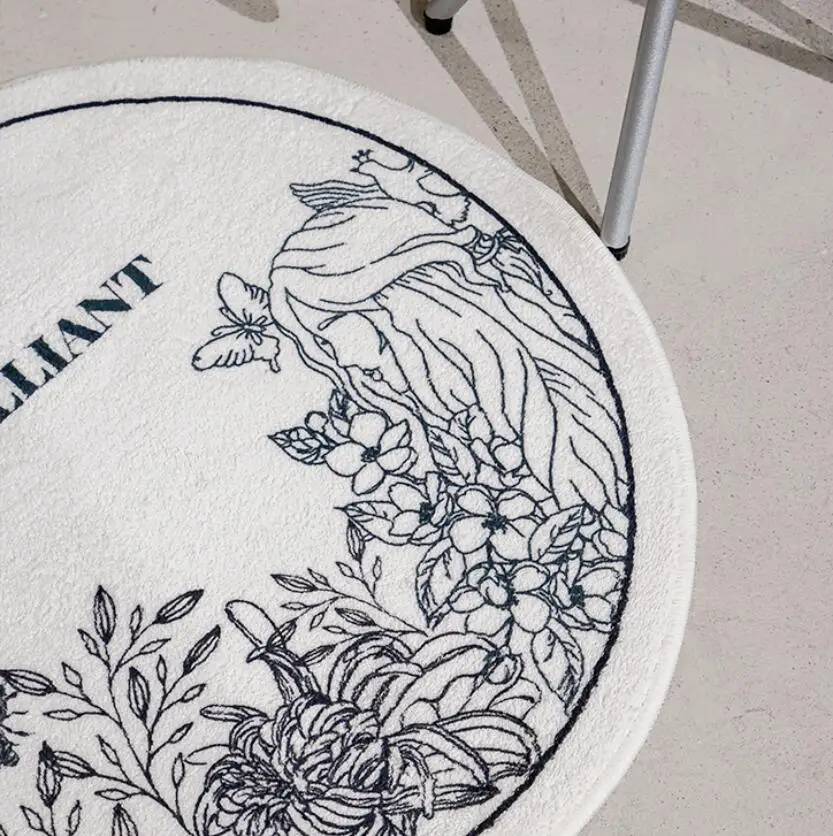 Light Luxury Carpet For Living Room Retro Rug Floral Round Rug Geometric Style Pattern Rug Bedroom Bedside Cushion Floor Mat