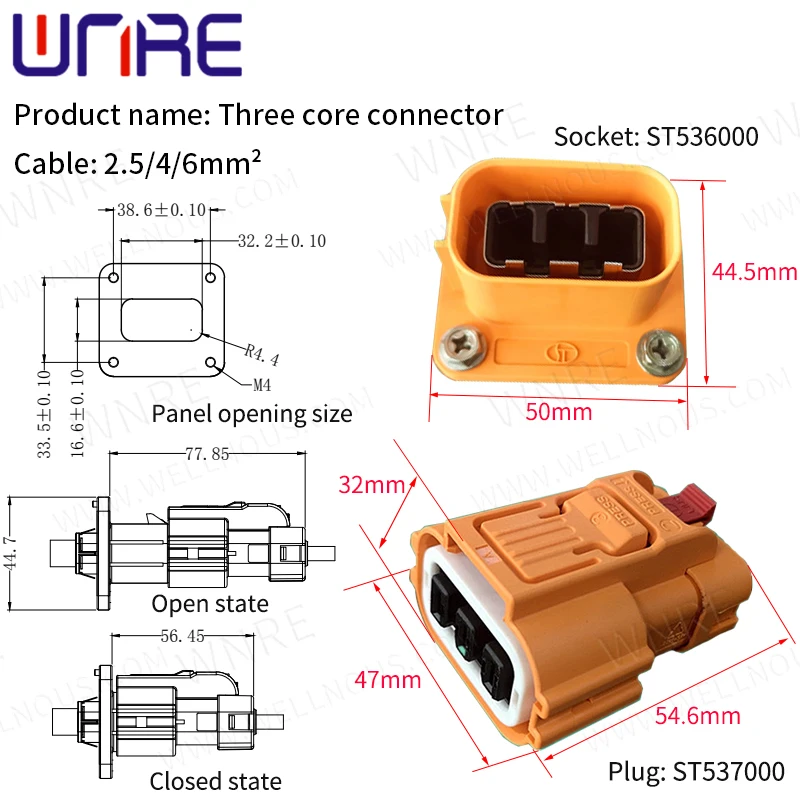 Plastic Shell High Voltage Current Connectors Plug Socket New Energy Electric Vehicle Car Hv Connector 2.5-6mm² For Cable